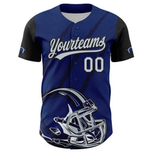 Загрузить изображение в средство просмотра галереи, Custom US Navy Blue Silver-Black 3D Pattern Design Football Helmet And Animal Claw Authentic Baseball Jersey
