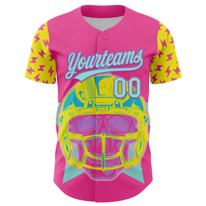 Custom Pink Ice Blue Medium Purple-Light Yellow 3D Pattern Design Football Skull Helmet Authentic Baseball Jersey