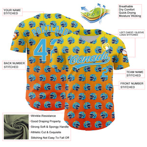 Custom Light Yellow Sky Blue Orange-Cream 3D Pattern Design Football Helmet Authentic Baseball Jersey