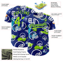 Load image into Gallery viewer, Custom Royal Neon Green-White 3D Pattern Design Football Helmet Authentic Baseball Jersey
