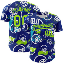 Load image into Gallery viewer, Custom Royal Neon Green-White 3D Pattern Design Football Helmet Authentic Baseball Jersey
