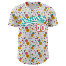 Загрузить изображение в средство просмотра галереи, Custom White Neon Pink-Aqua 3D Pattern Design Champion Medal Authentic Baseball Jersey
