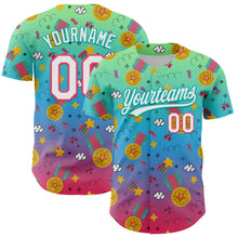 Загрузить изображение в средство просмотра галереи, Custom Pea Green Neon Pink Aqua-Sky Blue 3D Pattern Design Champion Medal Authentic Baseball Jersey
