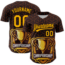 Загрузить изображение в средство просмотра галереи, Custom Brown Gold 3D Pattern Design Champion Trophy Authentic Baseball Jersey
