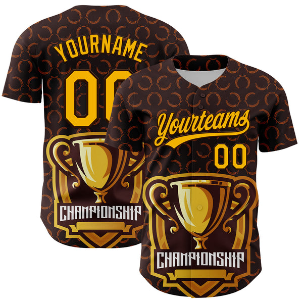 2024 Cheap Custom Brown Gold 3D Pattern Design Champion Trophy Authentic Baseball Jersey Free Shipping CustomJerseysPro