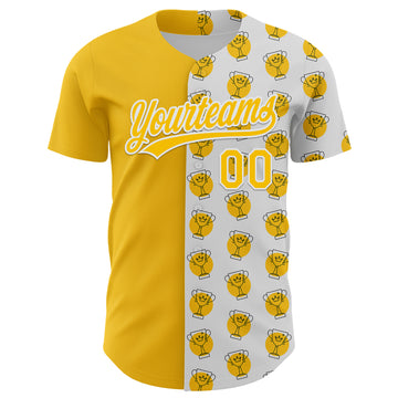 Custom White Yellow 3D Pattern Design Champion Trophy Authentic Baseball Jersey