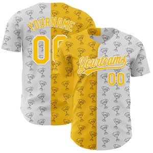 Custom White Yellow 3D Pattern Design Champion Trophy Authentic Baseball Jersey