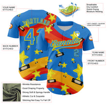 Загрузить изображение в средство просмотра галереи, Custom Electric Blue Light Yellow 3D Pattern Design Champion Trophy Authentic Baseball Jersey
