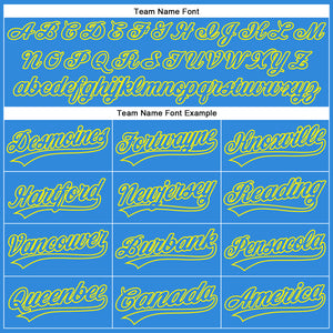 Custom Electric Blue Light Yellow 3D Pattern Design Champion Trophy Authentic Baseball Jersey