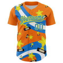 Загрузить изображение в средство просмотра галереи, Custom Bay Orange Electric Blue-Light Yellow 3D Pattern Design Champion Trophy Authentic Baseball Jersey
