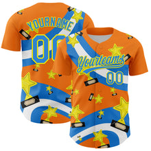 Загрузить изображение в средство просмотра галереи, Custom Bay Orange Electric Blue-Light Yellow 3D Pattern Design Champion Trophy Authentic Baseball Jersey
