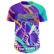 Загрузить изображение в средство просмотра галереи, Custom Purple Pea Green 3D Pattern Design Champion Trophy Authentic Baseball Jersey
