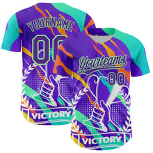 Загрузить изображение в средство просмотра галереи, Custom Purple Pea Green 3D Pattern Design Champion Trophy Authentic Baseball Jersey
