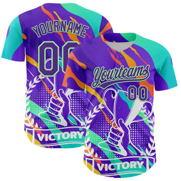 Custom Purple Pea Green 3D Pattern Design Champion Trophy Authentic Baseball Jersey