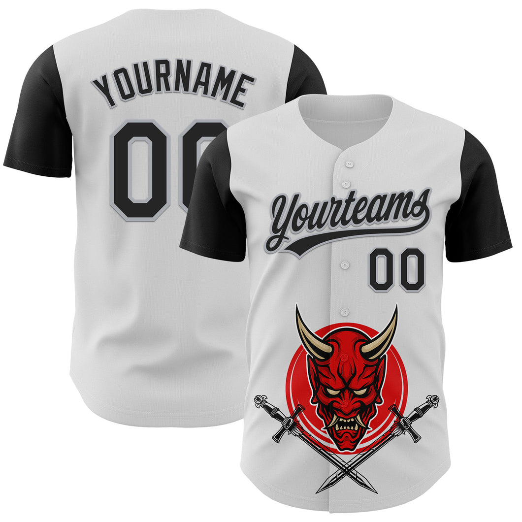 Custom White Black-Gray 3D Pattern Halloween Skull Authentic Baseball Jersey