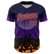 Загрузить изображение в средство просмотра галереи, Custom Black Purple-Bay Orange 3D Pattern Halloween Skull Authentic Baseball Jersey
