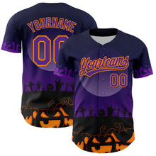 Загрузить изображение в средство просмотра галереи, Custom Black Purple-Bay Orange 3D Pattern Halloween Skull Authentic Baseball Jersey
