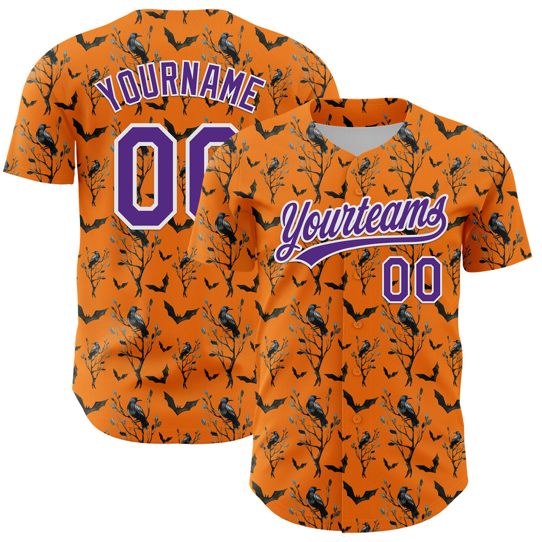 Custom Bay Orange Purple-White 3D Pattern Halloween Authentic Baseball Jersey