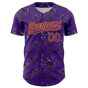 Custom Purple Bay Orange 3D Pattern Halloween Authentic Baseball Jersey