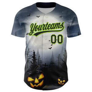 Custom Gray Black-Neon Green 3D Pattern Halloween Authentic Baseball Jersey