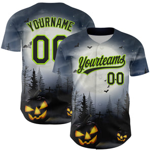 Custom Gray Black-Neon Green 3D Pattern Halloween Authentic Baseball Jersey