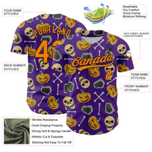 Load image into Gallery viewer, Custom Purple Bay Orange-Black 3D Pattern Halloween Skull Authentic Baseball Jersey
