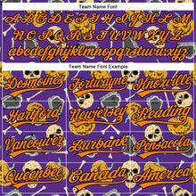 Laden Sie das Bild in den Galerie-Viewer, Custom Purple Bay Orange-Black 3D Pattern Halloween Skull Authentic Baseball Jersey
