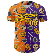 Загрузить изображение в средство просмотра галереи, Custom Purple Yellow Bay Orange-Black 3D Pattern Halloween Skull Authentic Baseball Jersey
