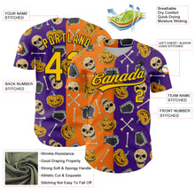 Загрузить изображение в средство просмотра галереи, Custom Purple Yellow Bay Orange-Black 3D Pattern Halloween Skull Authentic Baseball Jersey
