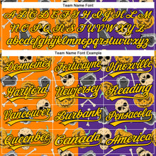 Load image into Gallery viewer, Custom Purple Yellow Bay Orange-Black 3D Pattern Halloween Skull Authentic Baseball Jersey
