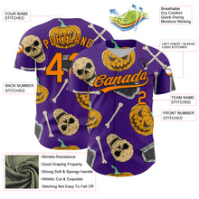 Загрузить изображение в средство просмотра галереи, Custom Purple Bay Orange-Black 3D Pattern Halloween Skull Authentic Baseball Jersey
