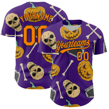 Загрузить изображение в средство просмотра галереи, Custom Purple Bay Orange-Black 3D Pattern Halloween Skull Authentic Baseball Jersey
