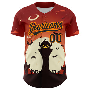 Custom Orange Black-Bay Orange 3D Pattern Halloween Authentic Baseball Jersey