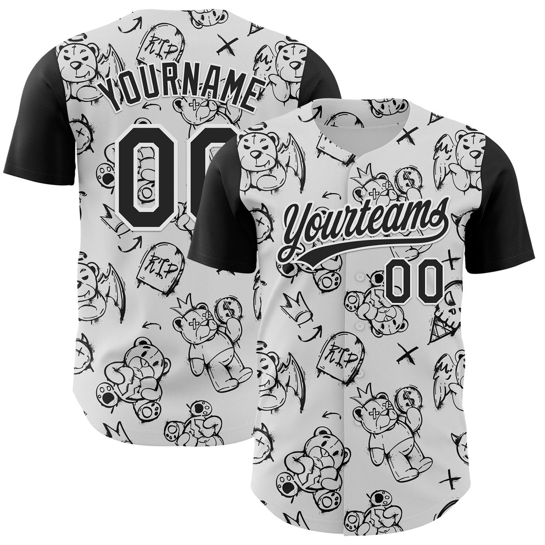 Custom White Black 3D Pattern Halloween Authentic Baseball Jersey