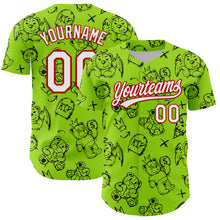 Загрузить изображение в средство просмотра галереи, Custom Neon Green White-Red 3D Pattern Halloween Authentic Baseball Jersey
