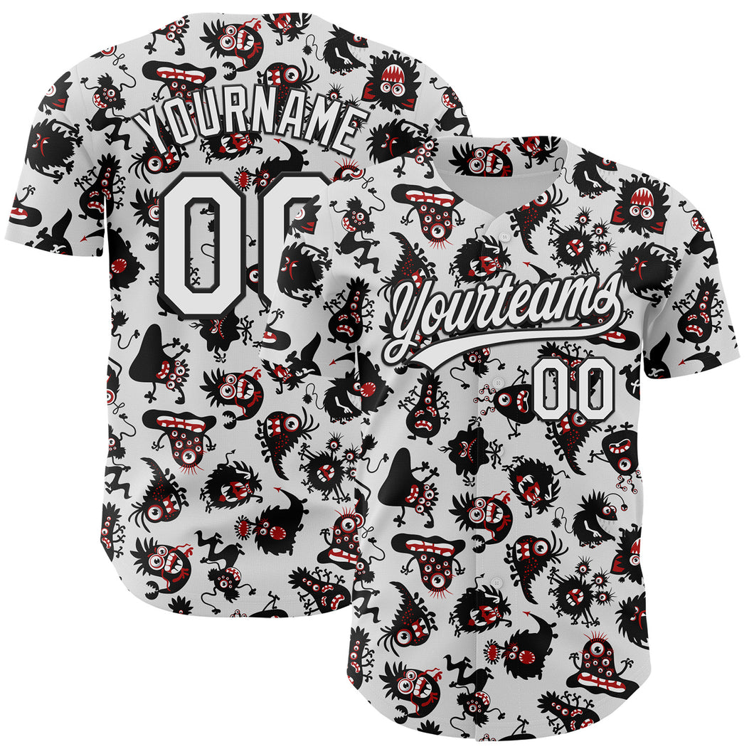 Custom White Black 3D Pattern Halloween Authentic Baseball Jersey