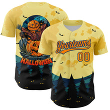 Загрузить изображение в средство просмотра галереи, Custom Light Yellow Bay Orange-US Navy Blue 3D Pattern Halloween Authentic Baseball Jersey
