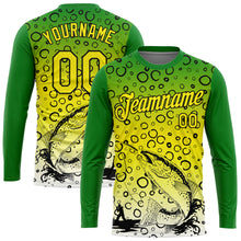 Загрузить изображение в средство просмотра галереи, Custom Grass Green Light Yellow-Black 3D Pattern Design Trout Fish Fishing Performance T-Shirt
