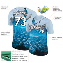 Laden Sie das Bild in den Galerie-Viewer, Custom Light Blue White-Black 3D Pattern Design Fishing Performance T-Shirt
