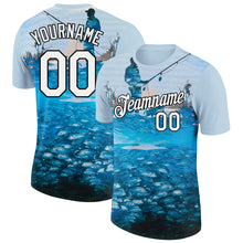 Laden Sie das Bild in den Galerie-Viewer, Custom Light Blue White-Black 3D Pattern Design Fishing Performance T-Shirt
