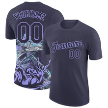 Загрузить изображение в средство просмотра галереи, Custom Navy Light Purple 3D Pattern Design Fishing Performance T-Shirt
