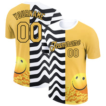 Load image into Gallery viewer, Custom Yellow Black-White 3D Pattern Design Smile Emoji Performance T-Shirt
