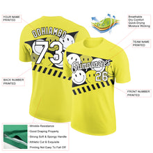 Загрузить изображение в средство просмотра галереи, Custom Neon Yellow White-Black 3D Pattern Design Smile Emoji Performance T-Shirt
