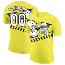 Загрузить изображение в средство просмотра галереи, Custom Neon Yellow White-Black 3D Pattern Design Smile Emoji Performance T-Shirt
