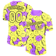 Загрузить изображение в средство просмотра галереи, Custom Light Yellow Medium Purple-Black 3D Pattern Design Smile Emoji Performance T-Shirt
