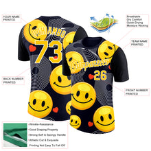 Charger l&#39;image dans la galerie, Custom Black Yellow-White 3D Pattern Design Smile Emoji Performance T-Shirt
