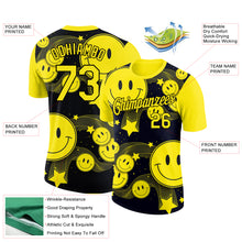 Charger l&#39;image dans la galerie, Custom Black Light Yellow 3D Pattern Design Smile Emoji Performance T-Shirt
