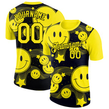 Charger l&#39;image dans la galerie, Custom Black Light Yellow 3D Pattern Design Smile Emoji Performance T-Shirt
