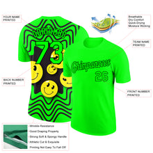 Загрузить изображение в средство просмотра галереи, Custom Pea Green Black 3D Pattern Design Smile Emoji Performance T-Shirt
