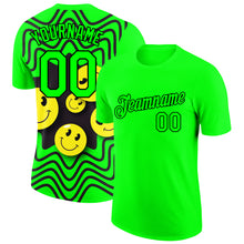 Загрузить изображение в средство просмотра галереи, Custom Pea Green Black 3D Pattern Design Smile Emoji Performance T-Shirt
